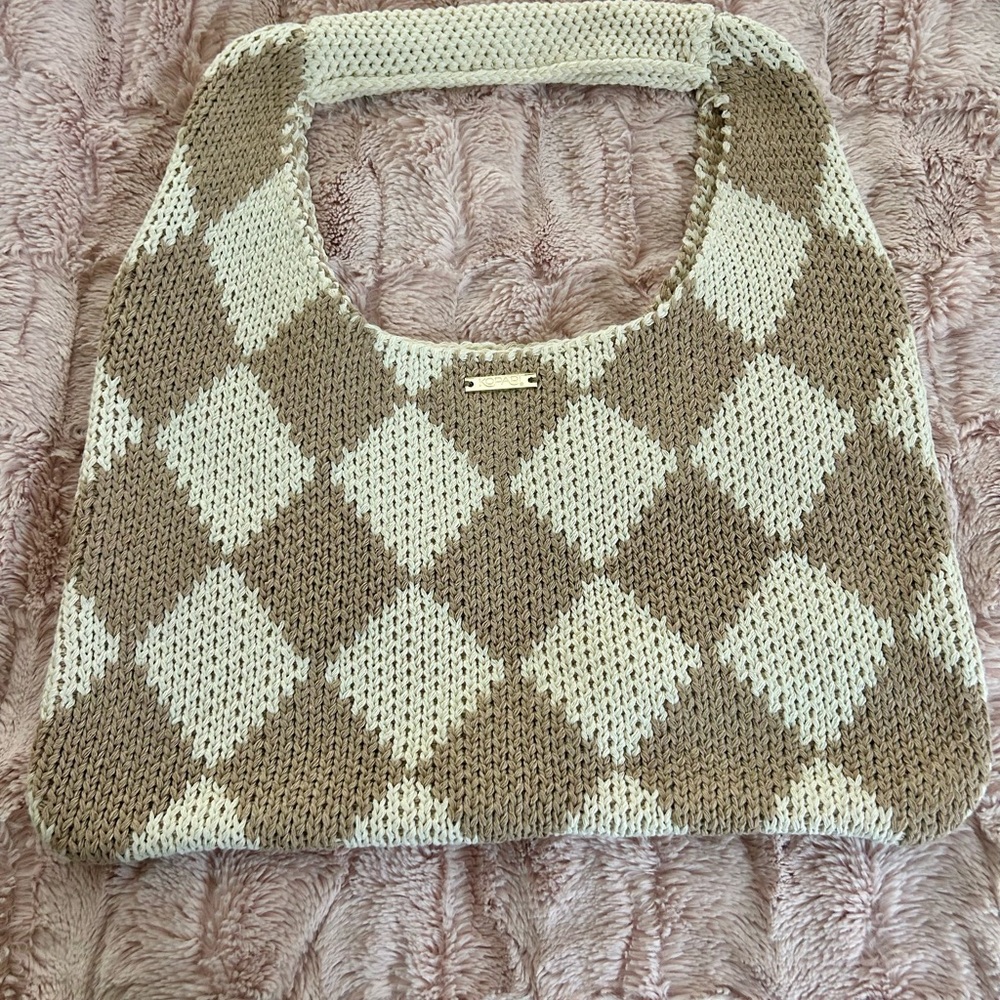 Kopari Knit Shoulder Bag in Cream and Tan